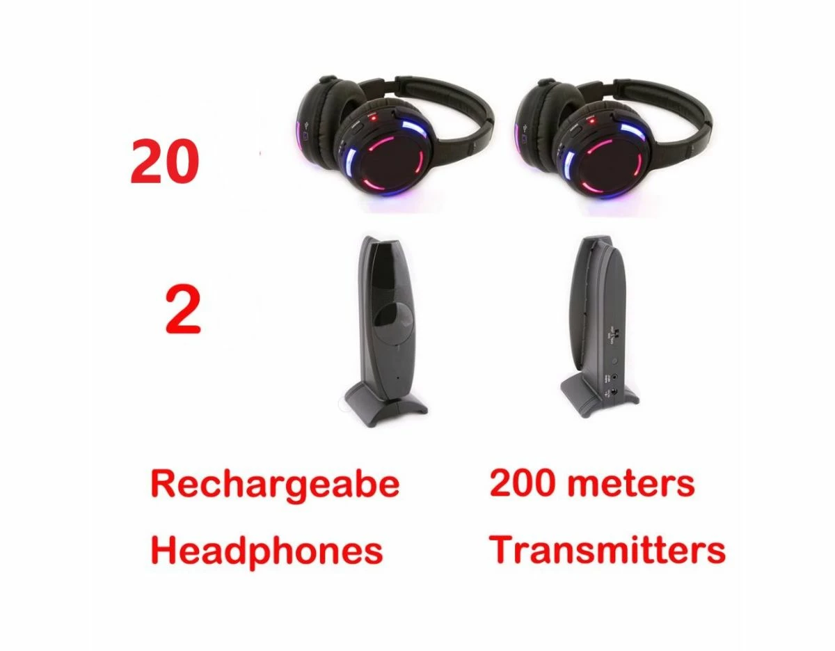 Vendora Silent Disco Soundsystem 20 ακουστικα με επαναφορτιζομενες μπαταριες - 2 Transmitters