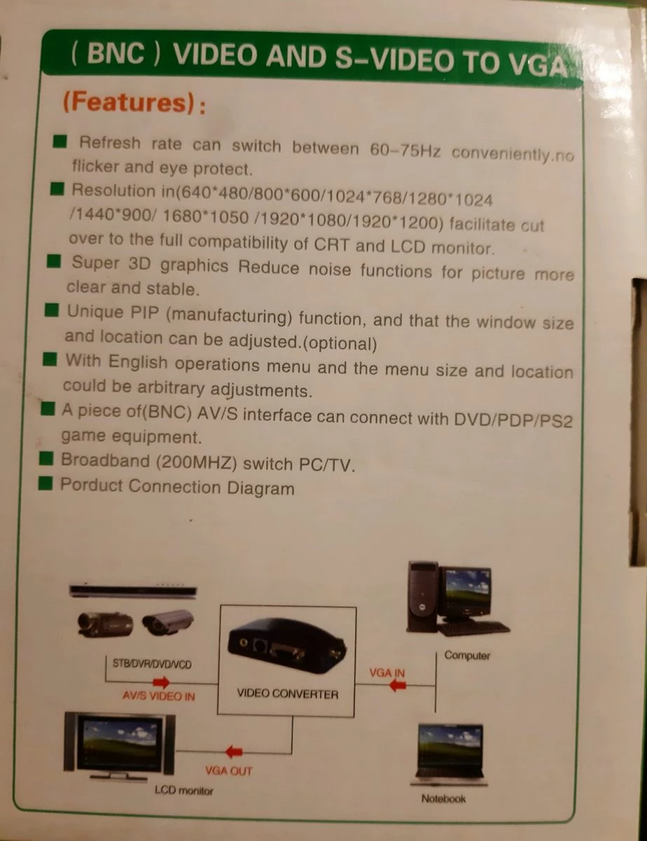 Vendora Μετατροπέας σήματος εικόνας Video BNC και S-video σε Vga RGB - Image 6